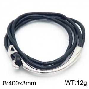 Stainless Steel Leather Bracelet - KB62359-BD