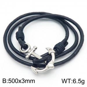 Stainless Steel Leather Bracelet - KB62367-BD