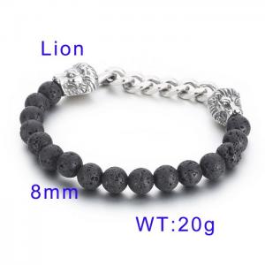 Volcanic Stone Beads Oxidized Lion Head Chain Elastic Men's Stone Bracelet - KB70572-BD