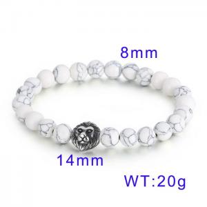 Lion Head White Turquoise Bead Elastic Rope Men's Stone Bracelet - KB70690-BD