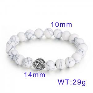 Lion Head White Turquoise Bead Elastic Rope Men's Stone Bracelet - KB70691-BD