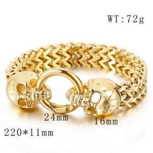 Elastic buckle domineering punk gold skull head double layer titanium steel men's bracelet - KB74926-BD