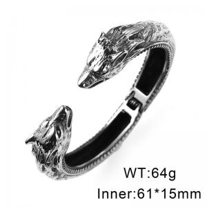 Stainless steel black cast punk style wolf head spring opening adjustable men's bracelet Bangle - KB78431-BD