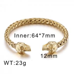 Gold Double Ghost Men's Waiya Thread Open C-shaped Skull Bangle - KB78432-BD