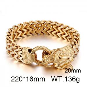 Gold dragon head slingshot buckle double layer chain men's hip-hop bracelet - KB78433-BD