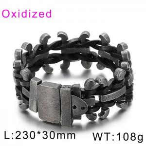 Matte Oxidized Buckle Men's Braided Leather Bracelet - KB79349-BD