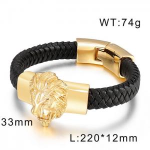 Gold Lion Head Bracelet Leather Rope Bracelet Fashion Men's Jewelry - KB80478-BD