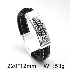 Crusader Flower Retro Viking Men's Leather Bracelet - KB80841-BD
