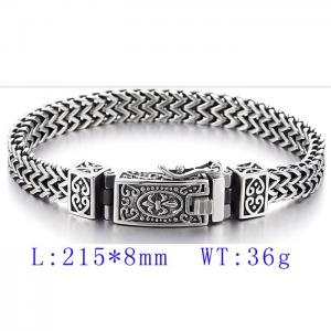 Double Chain Oxidized Buckle Men's Pattern Bracelet - KB81415-BD