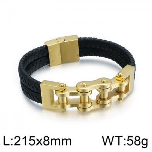 Gold leather locomotive magnet buckle bracelet - KB82289-BD