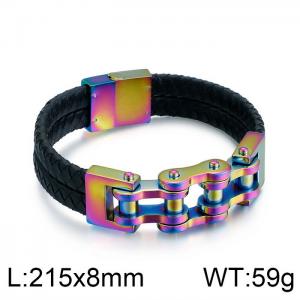 Iridescent Plated Color Leather Locomotive Magnet Buckle Bracelet - KB82291-BD