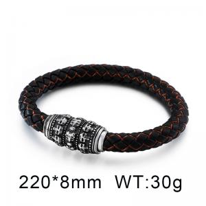 Exaggerated skull magnetic buckle cowhide woven stainless steel men's leather bracelet - KB85129-BD