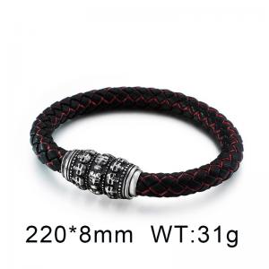 Exaggerated skull magnetic buckle cowhide woven stainless steel men's leather bracelet - KB85131-BD