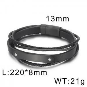 Black matte magnet buckle multilayer black woven leather men's curved bracelet - KB86960-SJ