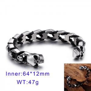 Stainless steel men's steel color punk ghost scalp rope bracelet - KB87336-BD