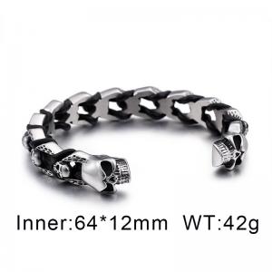 Men's Skull Oxidized Leather Braided Bangle - KB87336-BD