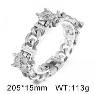 Rough stainless steel cast bicycle chain, wolf head zircon, CNC men's bracelet - KB97928-K