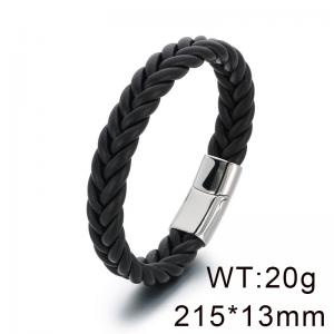 Engravable stainless steel cowhide woven street style personalized men's bracelet - KB99221-QM