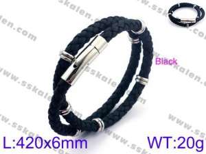 Stainless Steel Leather Bracelet - KB99505-K