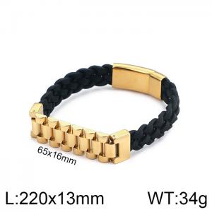 Stainless Steel Leather Bracelet - KB99946-K