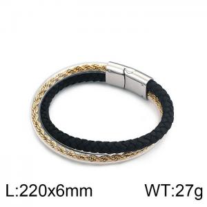 Stainless Steel Leather Bracelet - KB99949-K