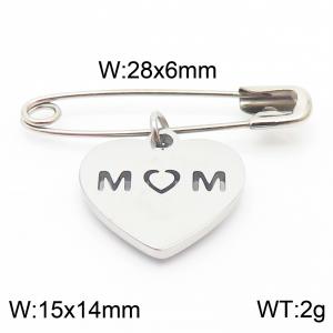 Stainless steel  28x6mm silver safety pin with mom heart charm pendant - KCH1239-Z