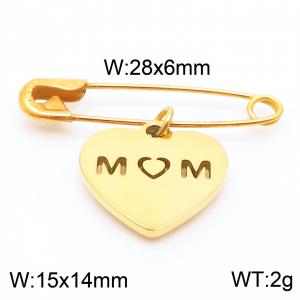 Stainless steel  28x6mm gold safety pin with mom heart charm pendant - KCH1240-Z
