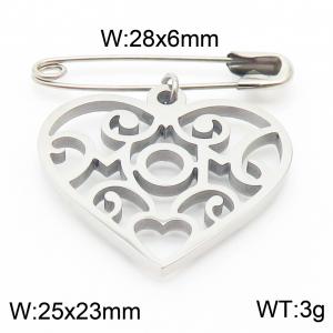 Stainless steel  28x6mm silver safety pin with hollow heart charm pendant - KCH1241-Z