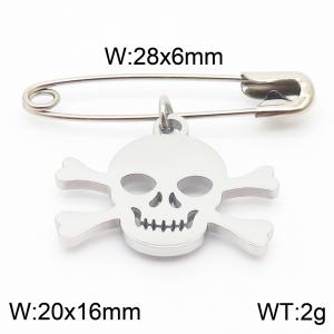 Stainless steel  28x6mm silver safety pin with skull punk charm pendant - KCH1243-Z