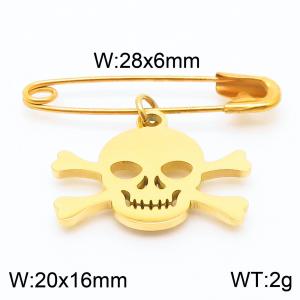 Stainless steel  28x6mm gold safety pin with skull punk charm pendant - KCH1244-Z