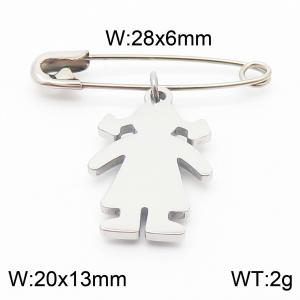 Stainless steel  28x6mm silver safety pin with little girl charm pendant - KCH1247-Z