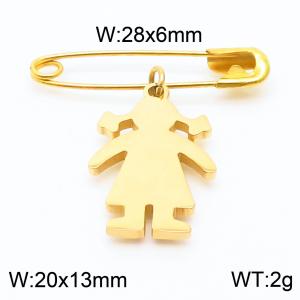 Stainless steel  28x6mm gold safety pin with little girl charm pendant - KCH1248-Z