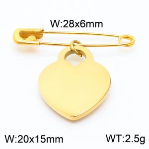 Stainless steel  28x6mm gold safety pin with heart charm pendant - KCH1250-Z