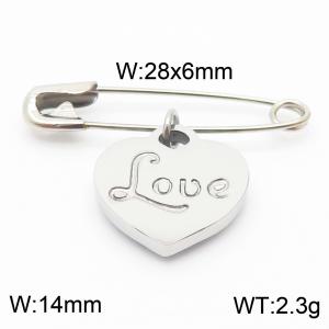 Stainless steel  28x6mm silver safety pin with Love heart charm pendant - KCH1253-Z