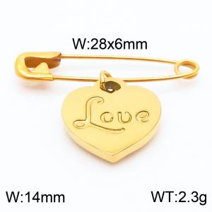Stainless steel  28x6mm gold safety pin with Love heart charm pendant - KCH1254-Z