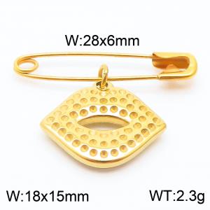 Stainless steel  28x6mm gold safety pin with lip charm pendant - KCH1256-Z
