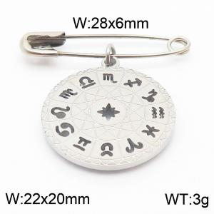 Stainless steel  28x6mm silver safety pin with twelve constellation charm pendant - KCH1257-Z