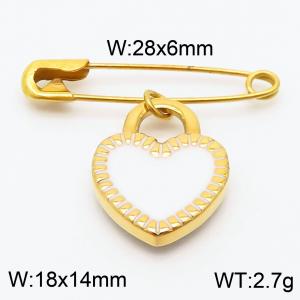 Stainless steel  28x6mm gold safety pin with white heart charm pendant - KCH1262-Z