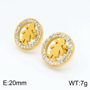 Stainless Steel Stone&Crystal Earring - KE101054-K