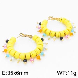Korean Circled Hoop Shaped Earrings Women Stainless Steel 304 With Polymer Clay  Bohemian Statement Jewelry Multi-Color - KE104914-K