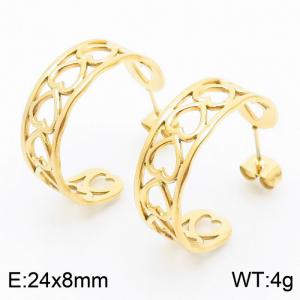 Creativity Hollow Heart Gold Color Stainless Steel Round Women Hoop Earrings - KE105177-KFC