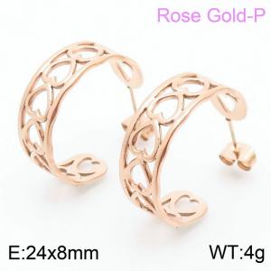 Creativity Hollow Heart Rose Gold Stainless Steel Round Women Hoop Earrings - KE105178-KFC