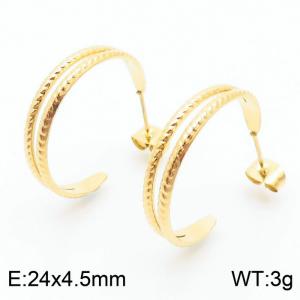 Simple Gold Color Stainless Steel Hollow Round Open Dangle Earrings For Women - KE105210-KFC