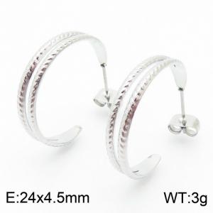 Simple Silver Color Stainless Steel Hollow Round Open Dangle Earrings For Women - KE105212-KFC