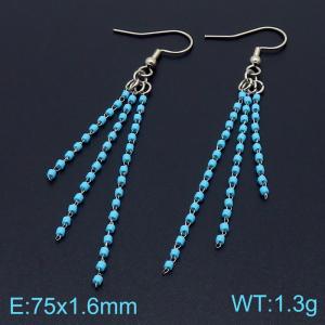 Blue Crystal Bead Stainless Steel Earrings - KE105486-Z