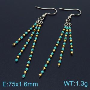 Blue Yellow Mix Color Crystal Bead Stainless Steel Earrings - KE105487-Z