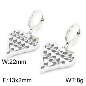 Stainless steel  much love heart crystal pendant trendy silver earring - KE105513-KFC