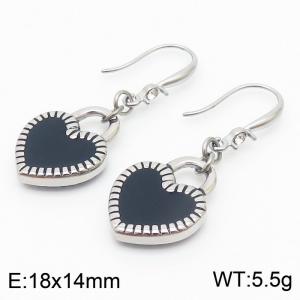 Korean Drop Glue Black Heart-shaped Ear Hook Stainless Steel Earrings Women - KE105825-Z