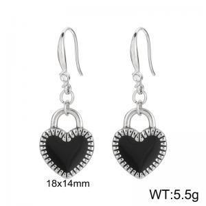 Korean Drop Glue Black Heart-shaped Ear Hook Stainless Steel Earrings Women - KE105825-Z