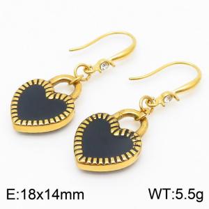 Korean Drop Glue Black Heart-shaped Ear Hook 18K Gold Plated Stainless Steel Earrings Women - KE105826-Z